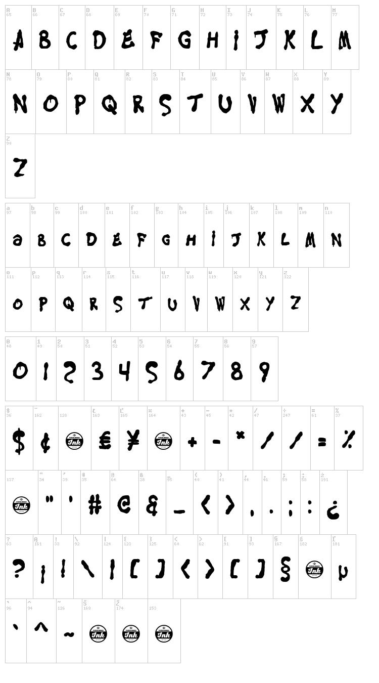Mersey Cowboy font map